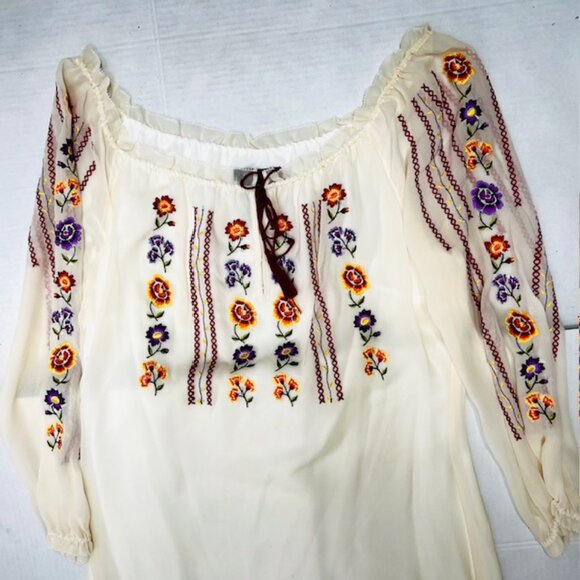 Classic BCBGMAXAZRIA Womens Long  Dress  Silk Ivery Off White Embroidered (#2) - Picture 6 of 12